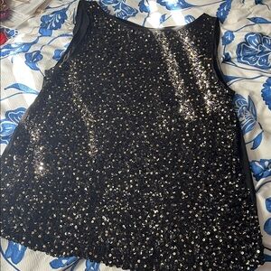 Loft Sparkly Black & Gold Sequin Top Size L
